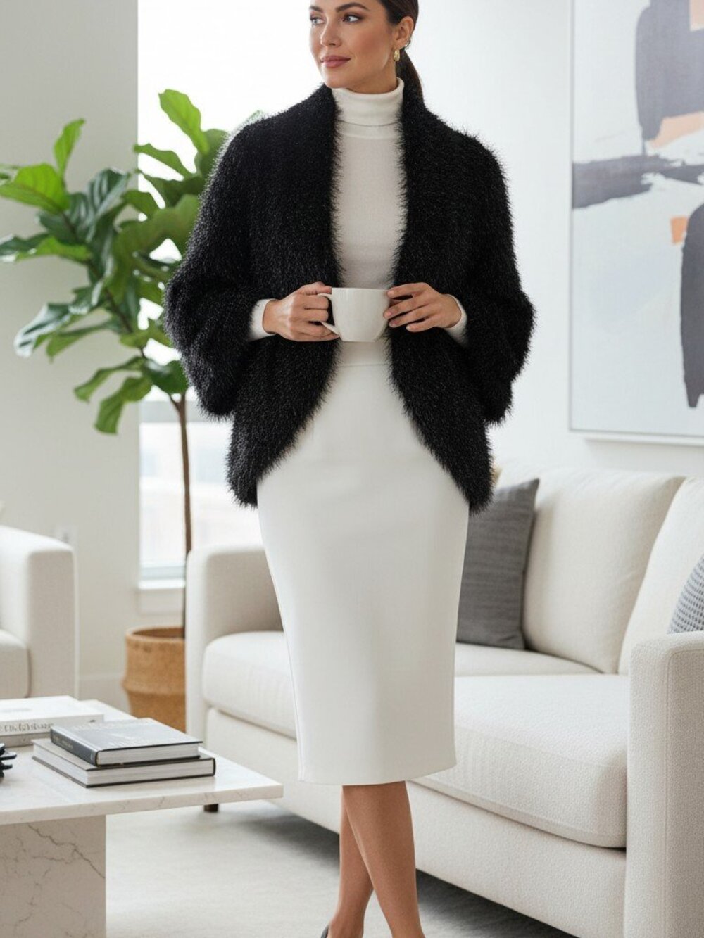 DESIGNER MAX STUDIO BLACK FAUX FUR EVENING JACKET/COAT SIZE XLARGE